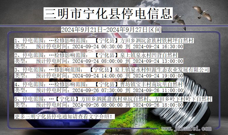 福建省三明宁化停电通知