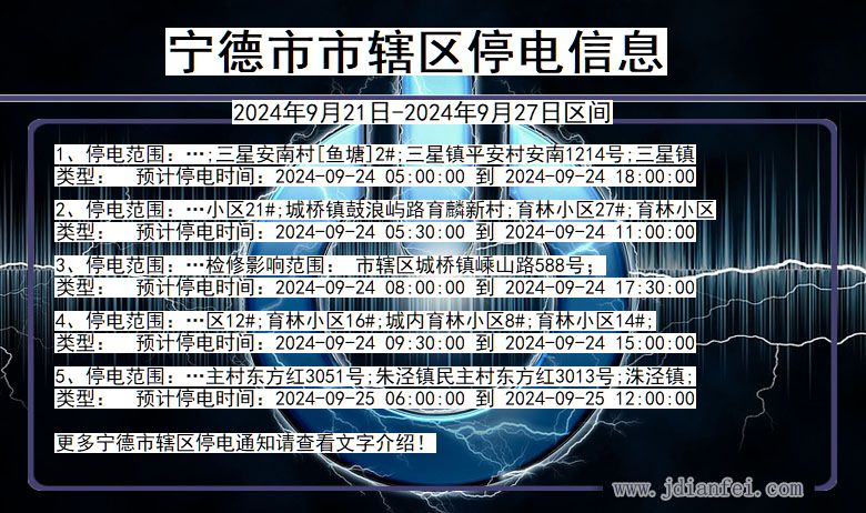 福建省宁德市辖停电通知