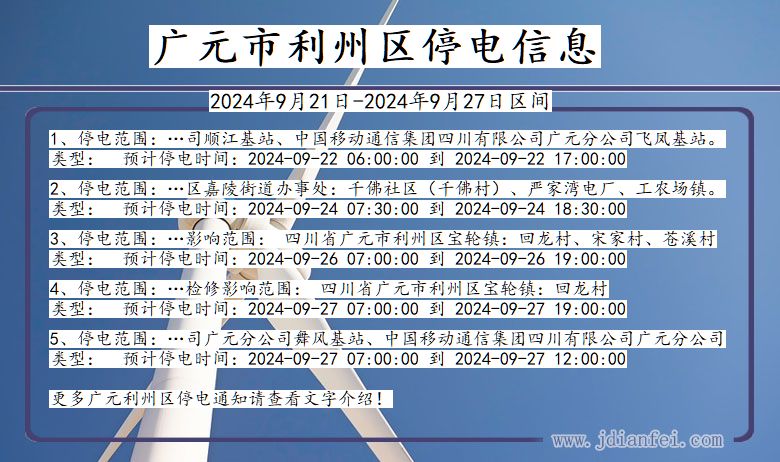 四川省广元利州停电通知