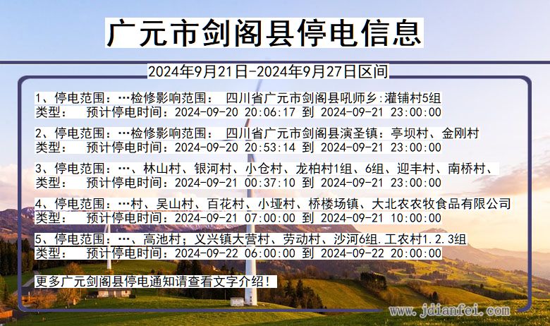 四川省广元剑阁停电通知