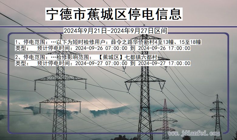 福建省宁德蕉城停电通知