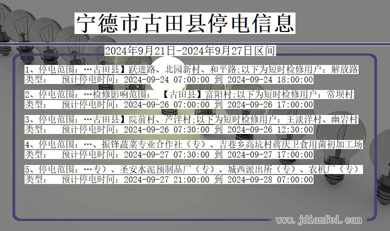 福建省宁德古田停电通知