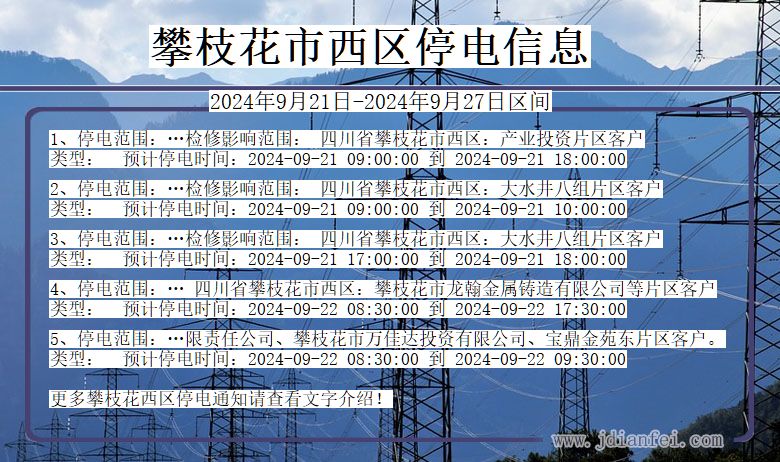 四川省攀枝花西区停电通知