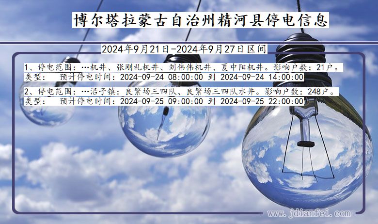 新疆维吾尔自治区博尔塔拉蒙古自治州精河停电通知