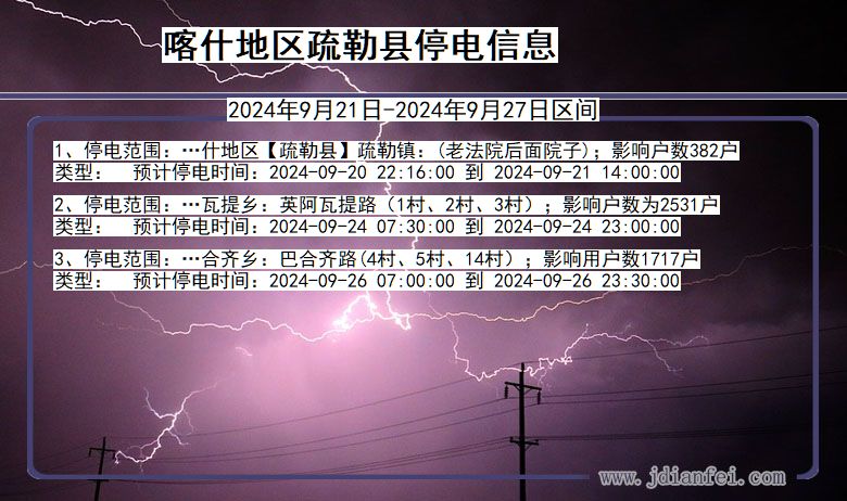 新疆维吾尔自治区喀什地区疏勒停电通知