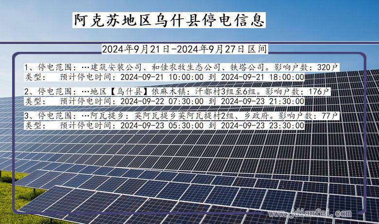 新疆维吾尔自治区阿克苏地区乌什停电通知