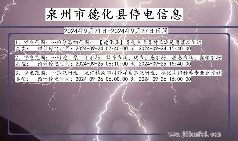 福建省泉州德化停电通知