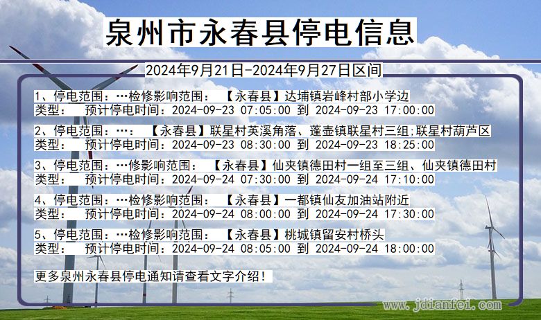 福建省泉州永春停电通知