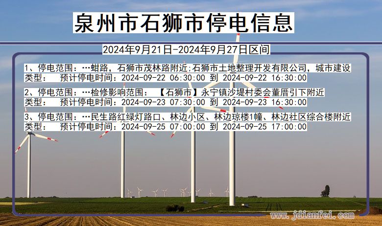 福建省泉州石狮停电通知