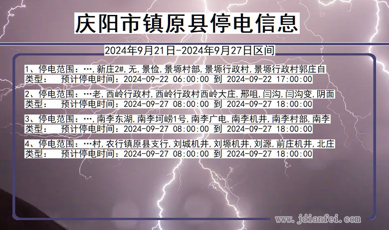 甘肃省庆阳镇原停电通知