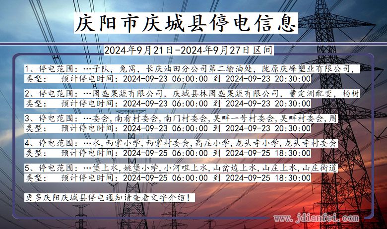 甘肃省庆阳庆城停电通知