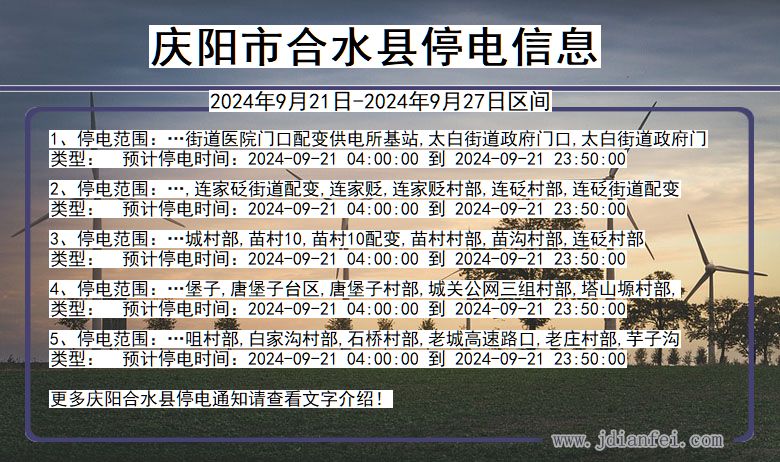 甘肃省庆阳合水停电通知