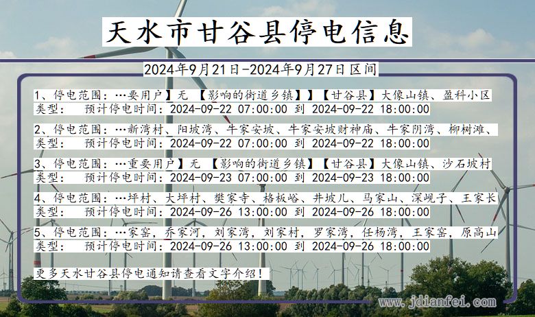 甘肃省天水甘谷停电通知