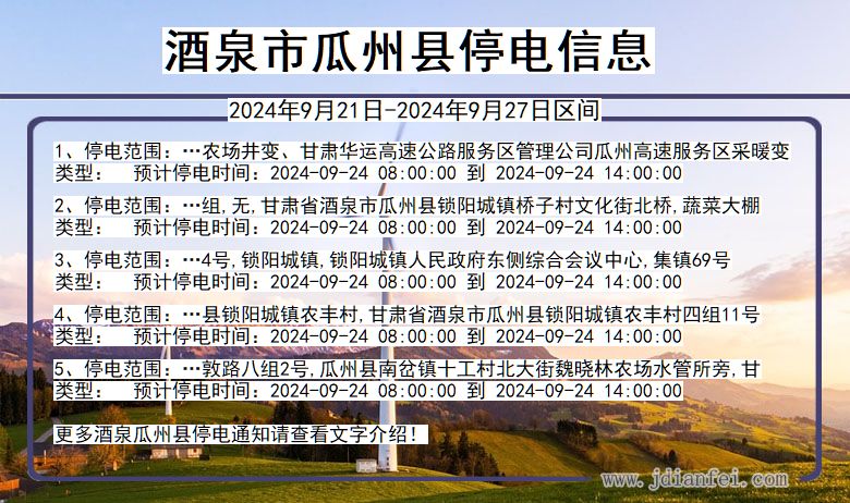 甘肃省酒泉瓜州停电通知