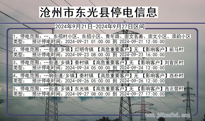 河北省沧州东光停电通知