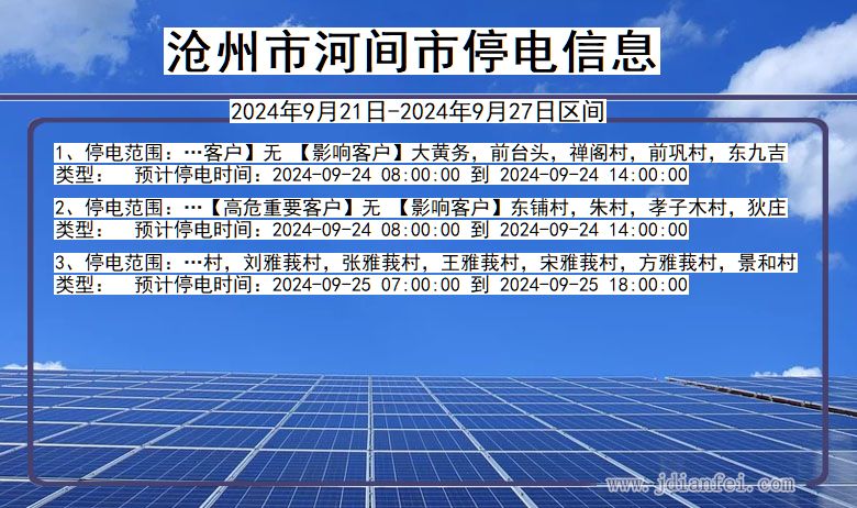 河北省沧州河间停电通知