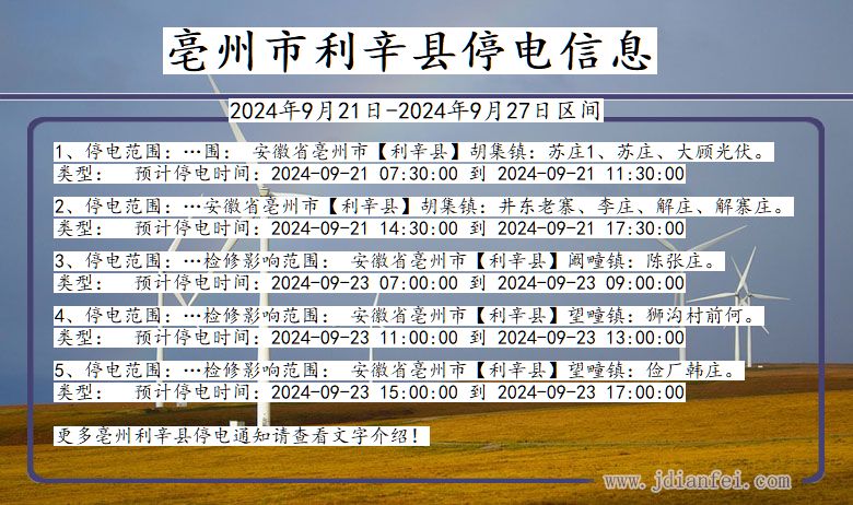 安徽省亳州利辛停电通知