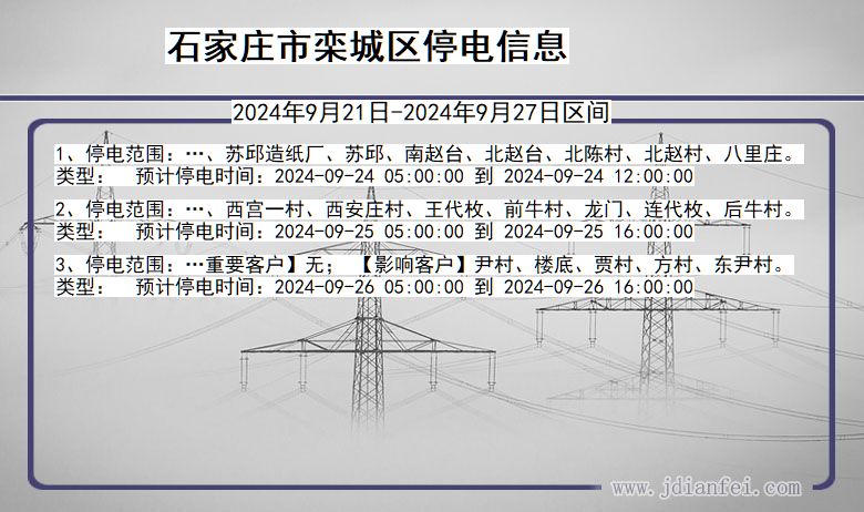 河北省石家庄栾城停电通知