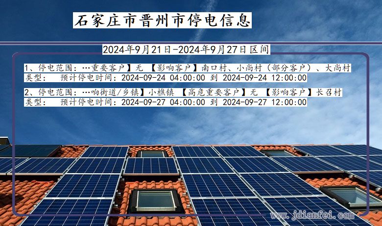 河北省石家庄晋州停电通知