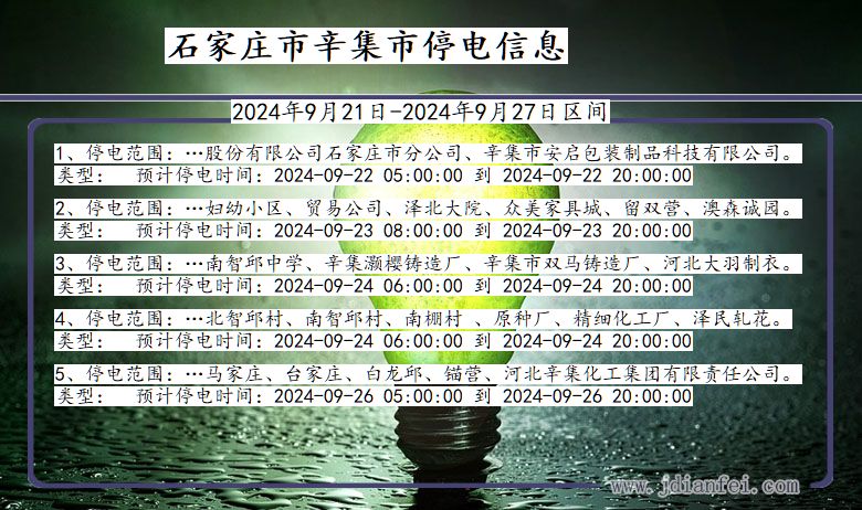 河北省石家庄辛集停电通知