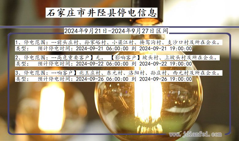 河北省石家庄井陉停电通知