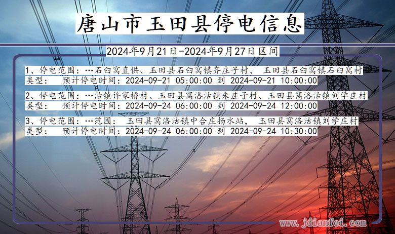 河北省唐山玉田停电通知