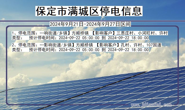 河北省保定满城停电通知