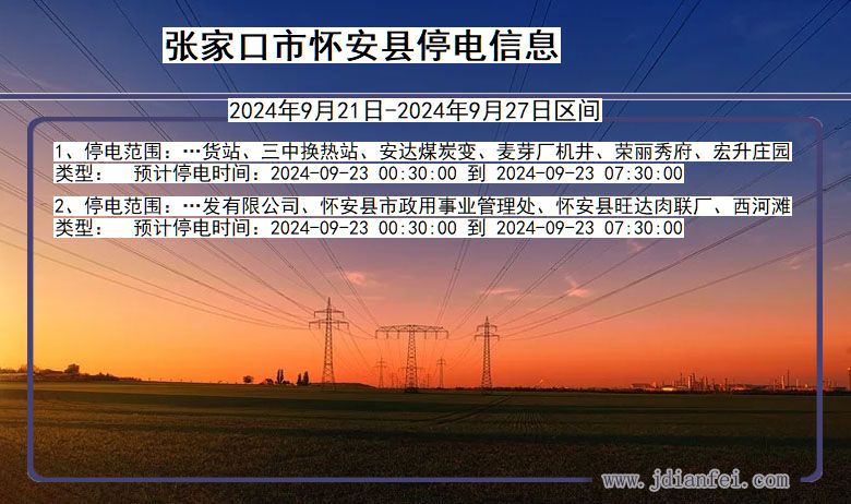 河北省张家口怀安停电通知