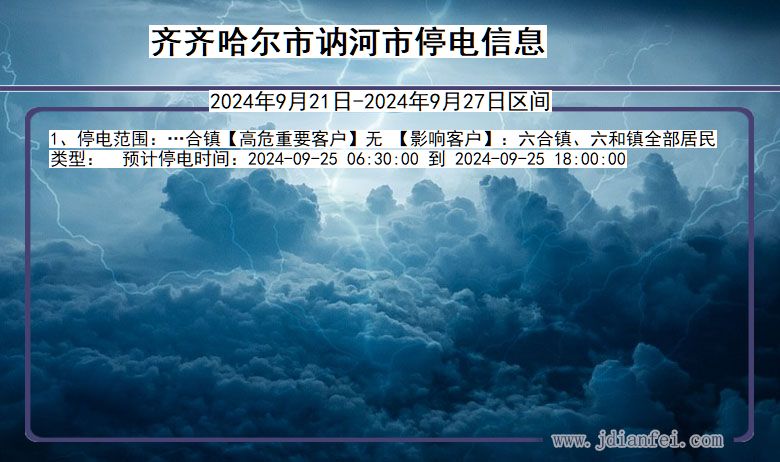 黑龙江省齐齐哈尔讷河停电通知