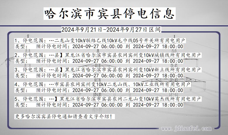 黑龙江省哈尔滨宾县停电通知