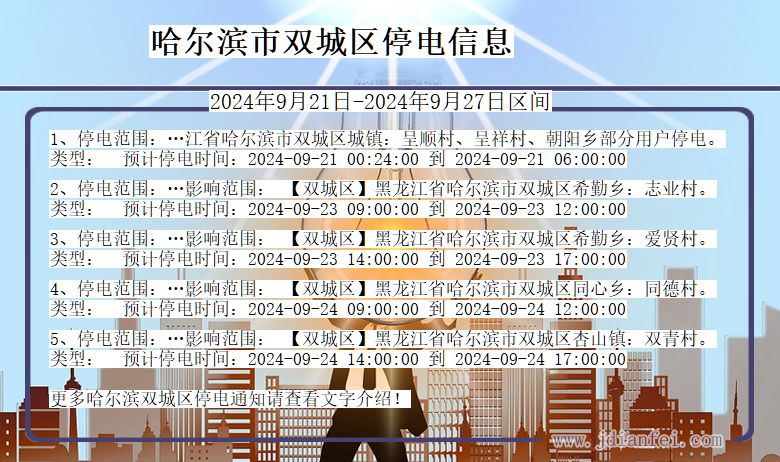 黑龙江省哈尔滨双城停电通知