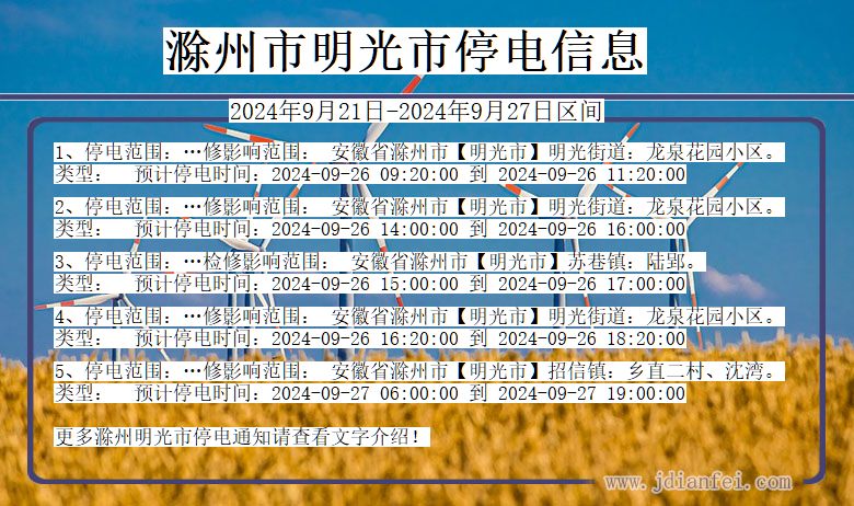 安徽省滁州明光停电通知