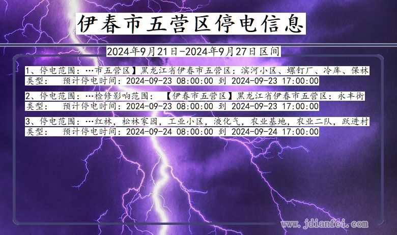 黑龙江省伊春五营停电通知