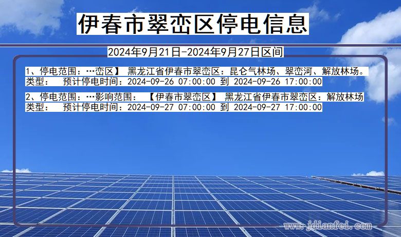 黑龙江省伊春翠峦停电通知