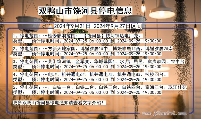 黑龙江省双鸭山饶河停电通知