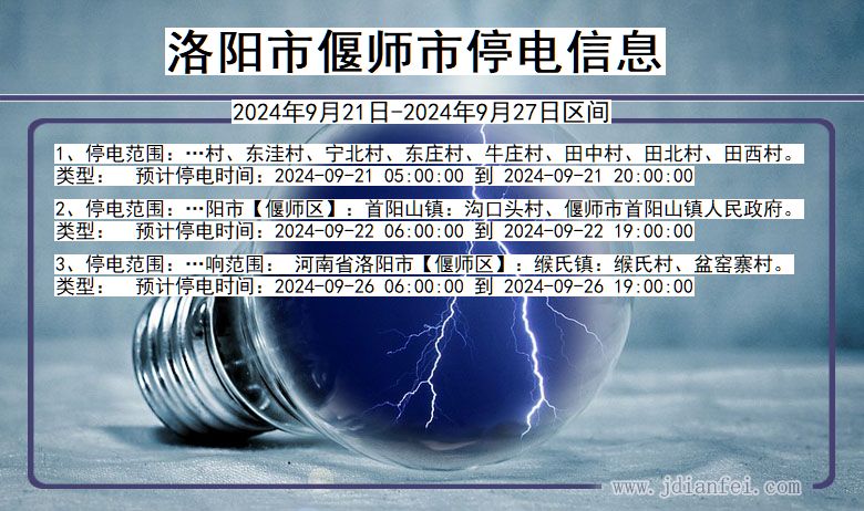 河南省洛阳偃师停电通知