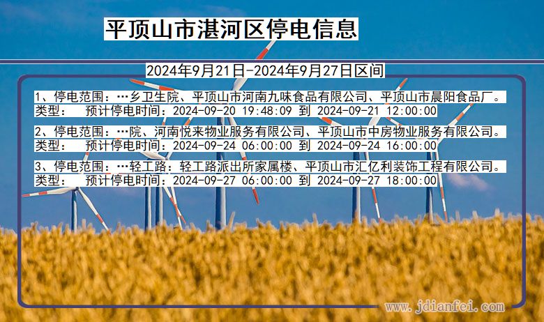 河南省平顶山湛河停电通知