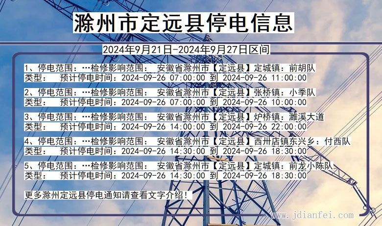 安徽省滁州定远停电通知