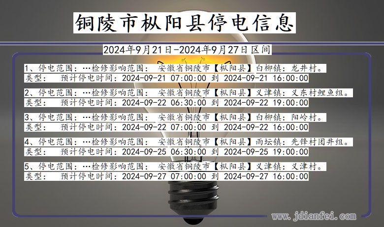 安徽省铜陵枞阳停电通知