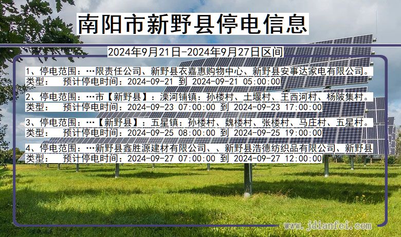 河南省南阳新野停电通知