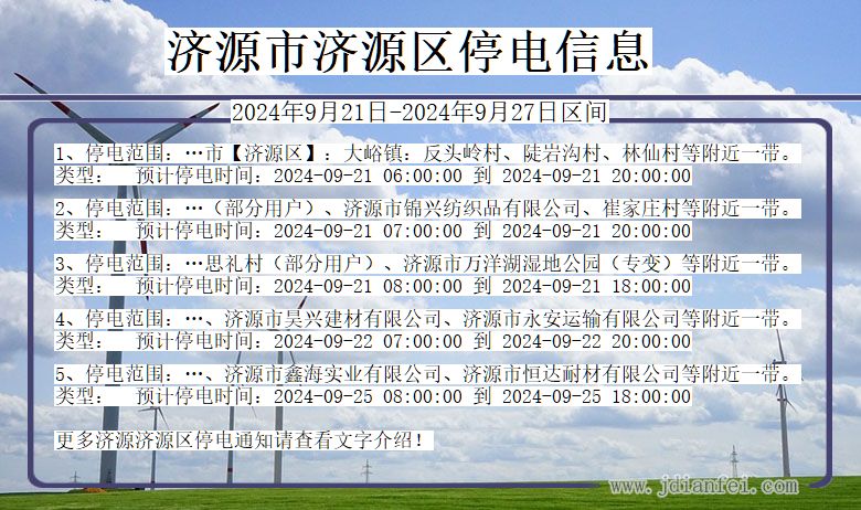 河南省济源济源停电通知