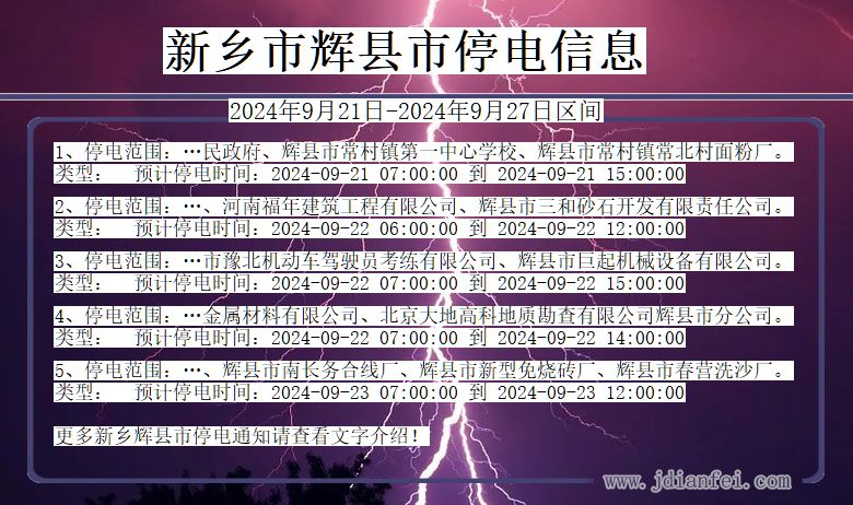 河南省新乡辉县停电通知