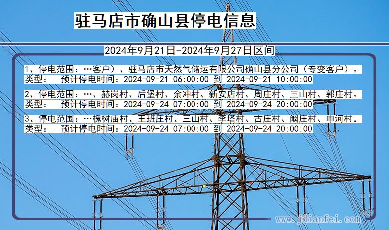 河南省驻马店确山停电通知