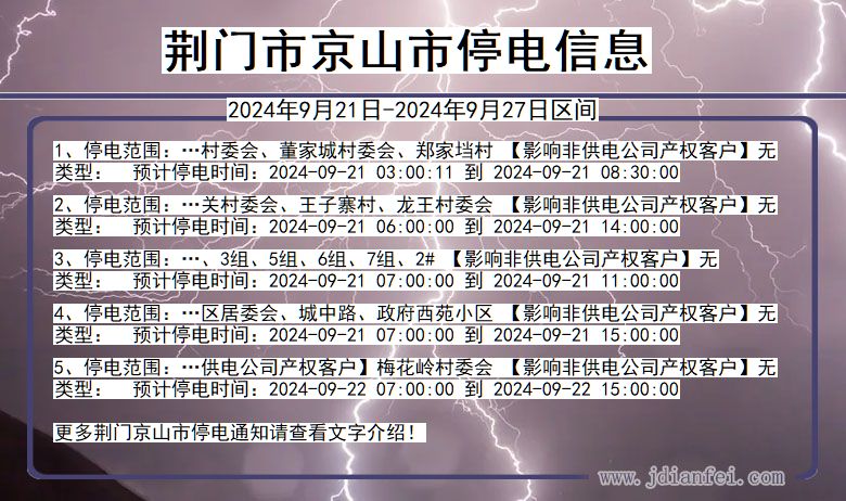 湖北省荆门京山停电通知