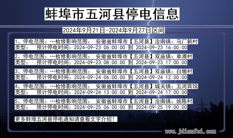 安徽省蚌埠五河停电通知