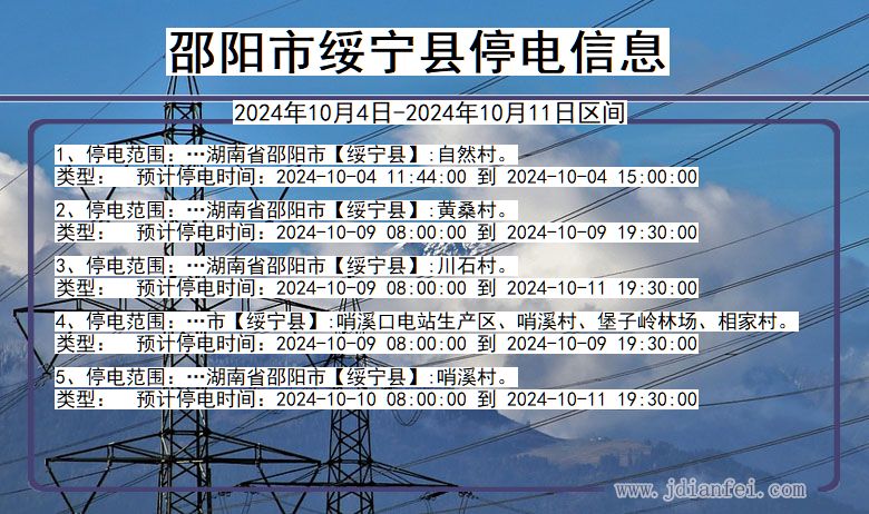 湖南省邵阳绥宁停电通知