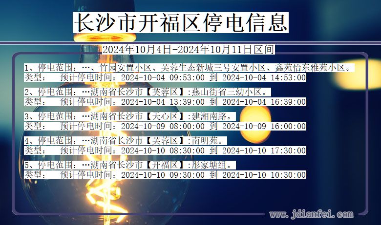 湖南省长沙开福停电通知