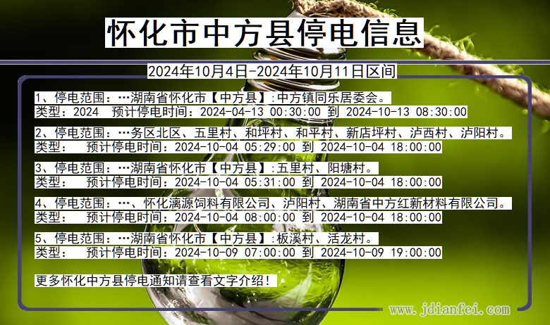 湖南省怀化中方停电通知