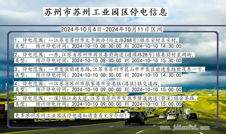 江苏省苏州苏州工业园停电通知