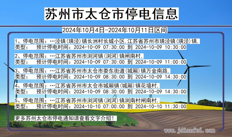 江苏省苏州太仓停电通知